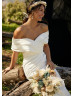 Off Shoulder Ivory Pleated Satin Latest Wedding Dress
